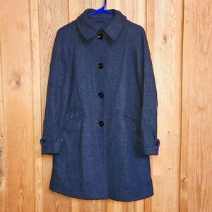 H & M Wool Blend Single Breasted Mid Thigh Pea Coat Size 6, Grey & Purple Plaid
